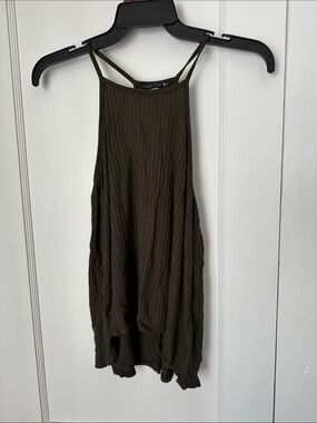 Double Zero Olive Ribbed Halter Tank